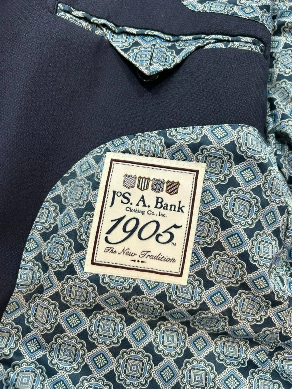 Jos. A. Bank 1905 Navy Blue Suit Jacket With Patterned Lining Mens 2-Button Blaz